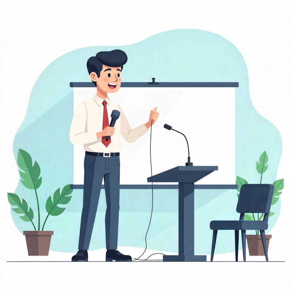 Mand øver sig i præsentationen